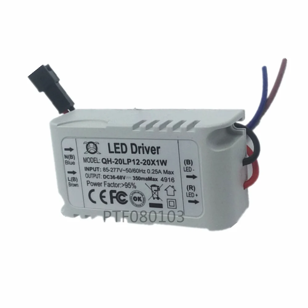 2 Pcs Isolation 20W AC85-277V LED Driver 12-20x1W 300mA DC36-68V LEDPowerSupply Constant Current Ceiling Lamp