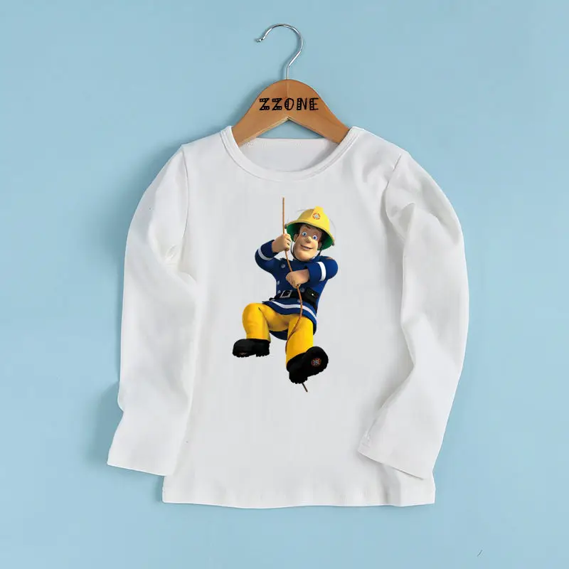 

Boys/Girls Cartoon Fireman Sam Pattern Fashion T shirt Baby Casual Funny T-shirt Kids White Long Sleeve Clothes,LKP2078