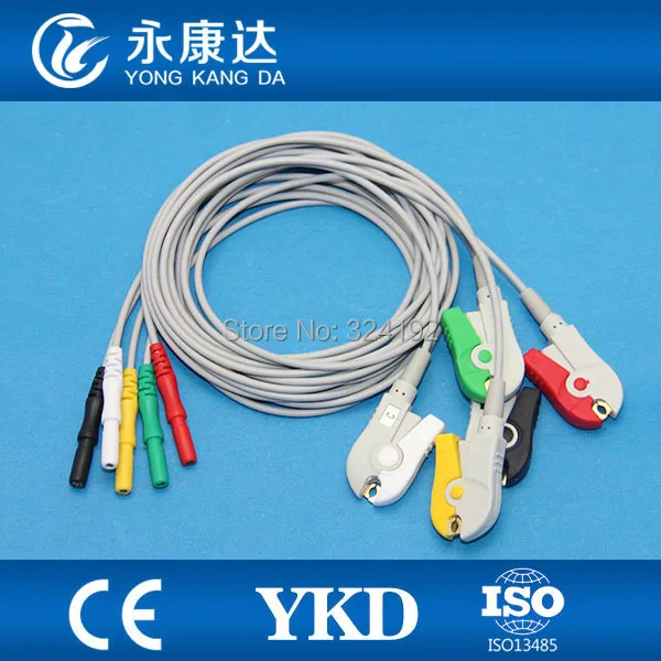 DIN Snap Shielded ECG Trunk Cable with 5ld patient cable ,IEC,Clip for Biosys/Datascope/Nihon Kohden/Colin/CSI