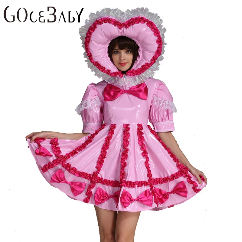 

Adult Baby Sissy Maid PVC Lockable Pink Dress Uniform Cosplay Costume Crossdress