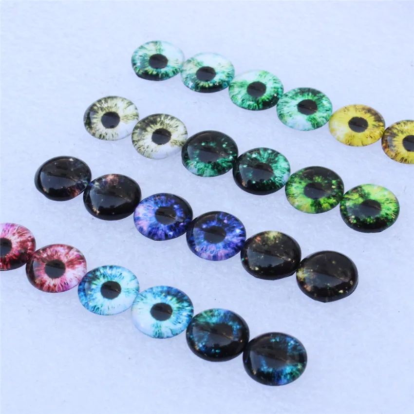 12mm Random Mixed Dragon Eyes Round Glass Cabochon Flatback Photo Dome Jewelry DIY Accessories Tray by pair 50pcs/lot K06116