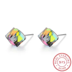 Lekani-pendientes de plata de ley 925 con forma de cubo para mujer, Piercing de cristal Original, joyería de regalo, venta al por mayor