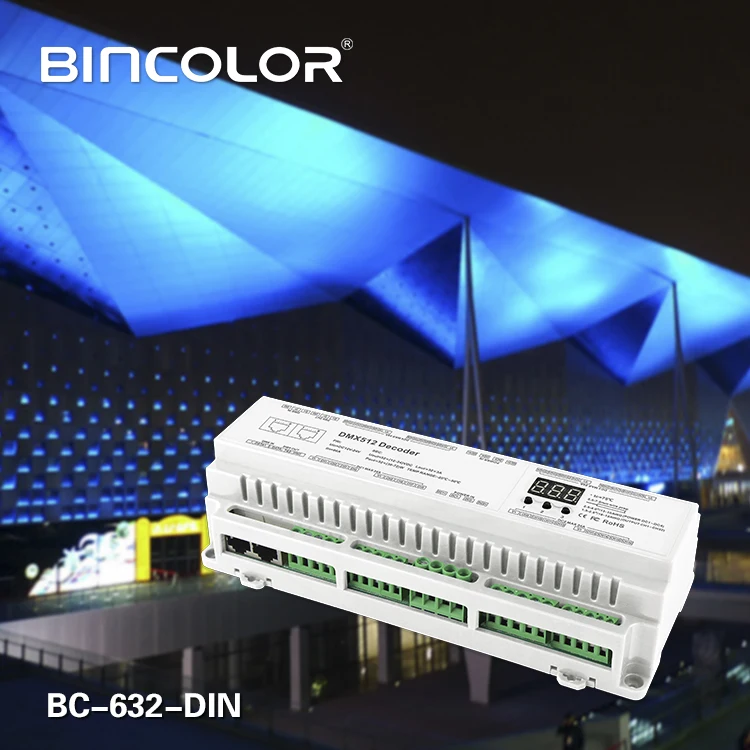 BC-RJ45 Connect LED RGB/RGBW 624-DIN/BC-632-DIN/BC-640-DIN 24/32/40 CH DMX512/8bit/16bit DC12V-24V Strip lamp Decoder