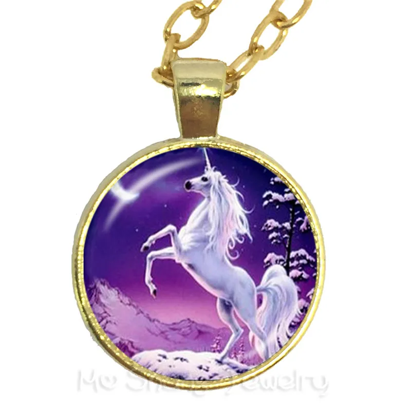 Glass Necklace Fashion Unicorn Art Pendant Glass Photo Cabochon Dome Jewelry Time Gem Sweater chain Gift For Horse Lover