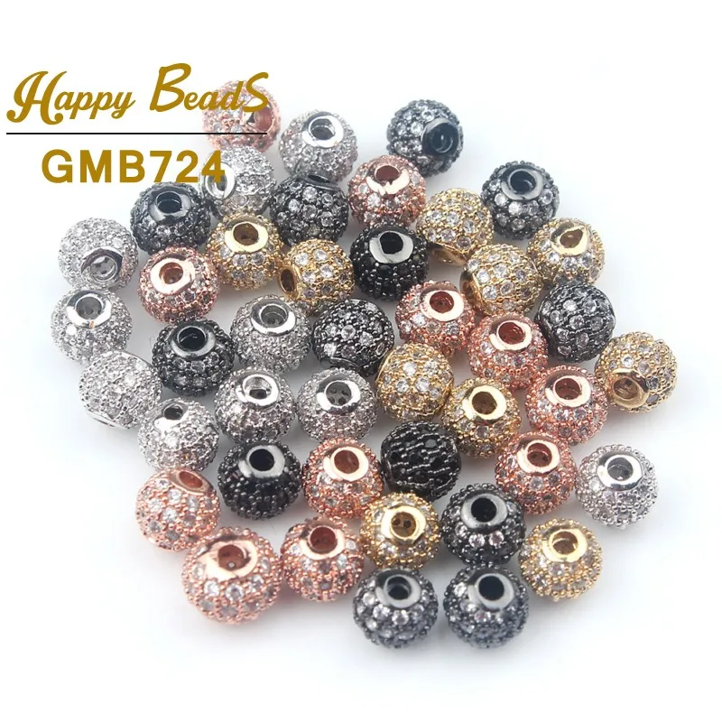 3pcs/lot Round Ball CZ Beads Metal Brass Micro Pave Crystal Zircon Space Beads For Jewelry DIY Charm Bracelet Making 4/6/8/10mm