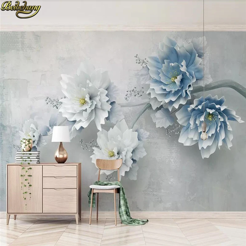 

beibehang Custom wallpaper mural 3d blue embossed peony flower new Chinese background wall papers home decor papel de parede