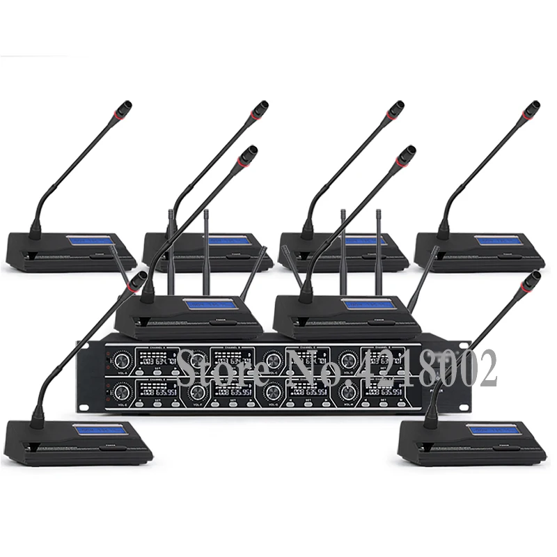 

UHF 8 Channel Wireless Conference Microphone Mic System For Meeting Noise Canceling Desktop Standing Microphone