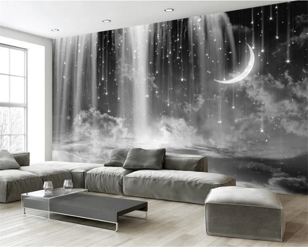 

Custom Wallpaper Living Room Bedroom Mural Wallpaper Black and White Waterfall Sky Sofa TV Background 3d wallpaper Beibehang