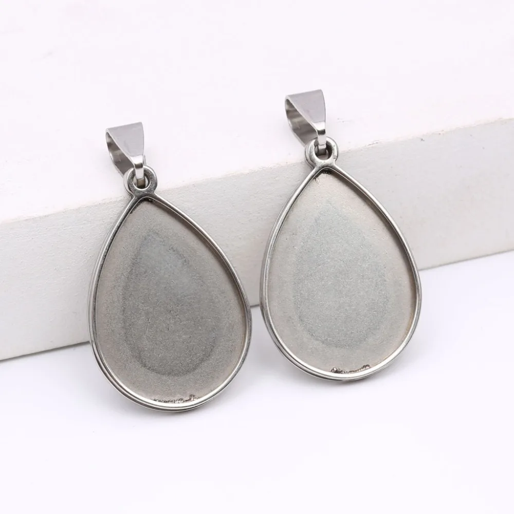 reidgaller 10pcs diy stainless steel cabochon base setting 18x25mm teardrop blank pendant bezel trays with pinch bails