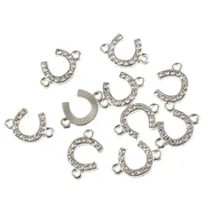 Trendy Silver Color Alloy Rhinestone Horseshoe shaped Pendant Connectories For Making Jewelry DIY 20pcs Wholesale