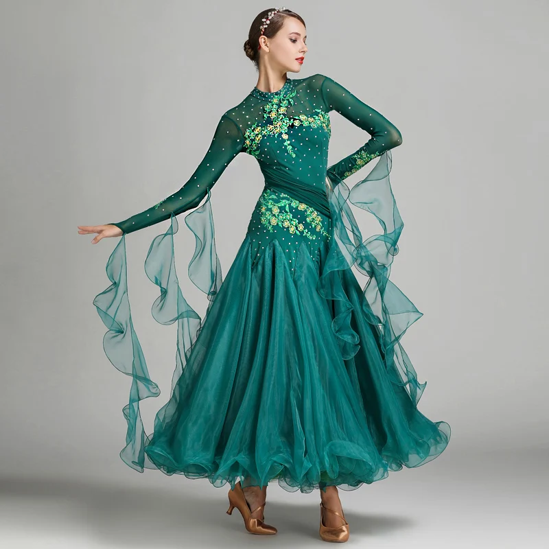 Standard Ballroom Dresses Women High Collar Lycra Stretchy Waltz Dancing Costume Adult Waltz Ballroom Competition Dance Dress