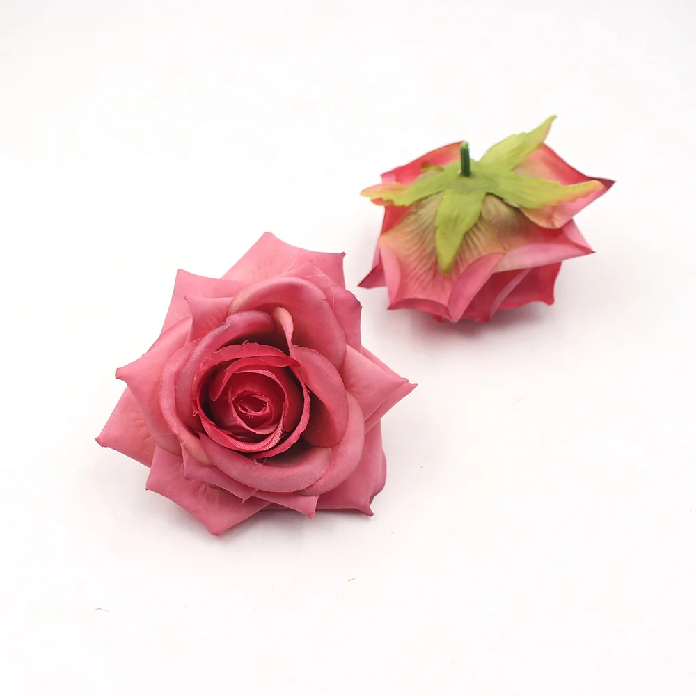 5Pcs 9cm Rose Head Artificial Silk Flower For Wedding Home Decoration DIY Room Decora Craft Accessories Wreath Rose Flowers