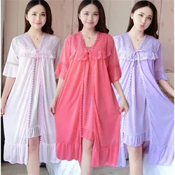 2024 Sexy V Neck Nightdress Sleep Wear Night Shirt Home Dress Nightgown Princess Sleepwear Ladies Nightdres Dress + Outwear