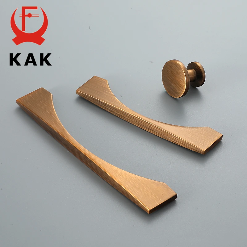 KAK Yellow Bronze Furniture Handle Vintage European Style Bronze Kitchen Cabinet Handles Drawer Knobs Door Pulls Hardware