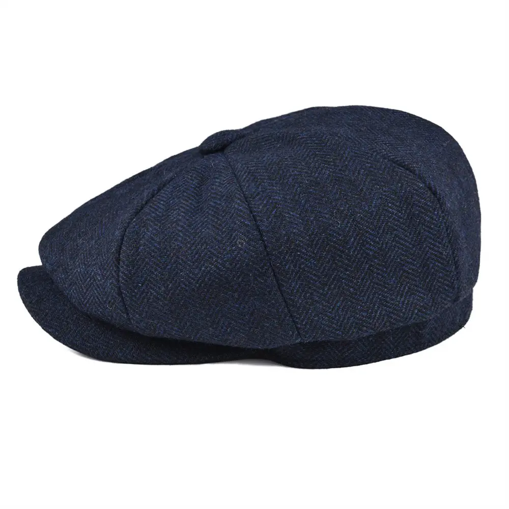 BOTVELA Len Tweed Xanh Navy Sừng Trâu Newsboy Nắp Nam 8-Khu Phố Bảng Cabbie Dẹt Mũ Lưỡi Trai Nữ Lái Xe Mũ Nồi