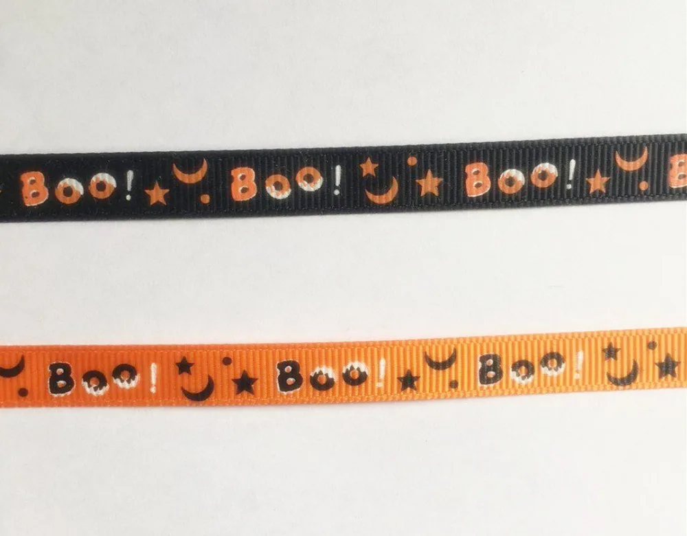 

YOFAY 3/8"(9mm) All over print Grosgrain Halloween Ribbon With Boo! Star Moon Hairpin Wedding Party Accessory DIY Material