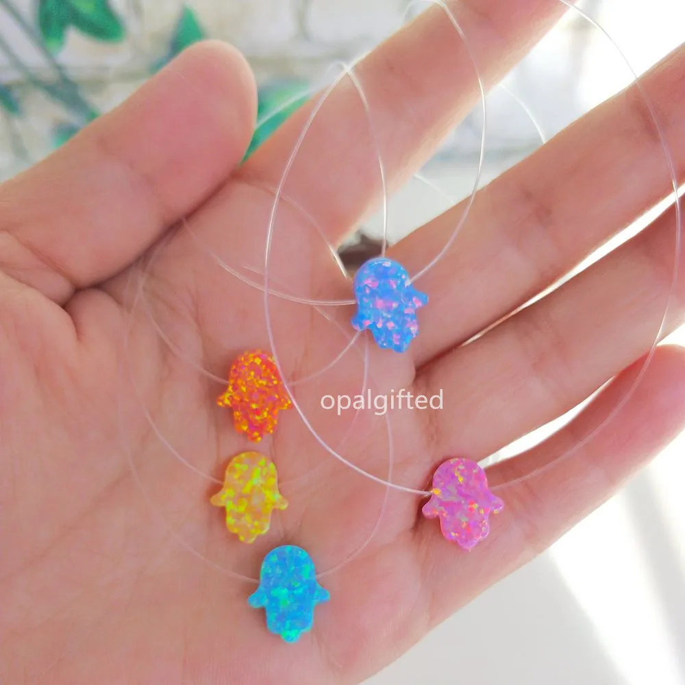 Hot! (1pc/lot)Free Shipping Transparent Nylon Chain mix color Opal Hamsa Necklace Fatima Hand Fire Opal Necklace For Women gift