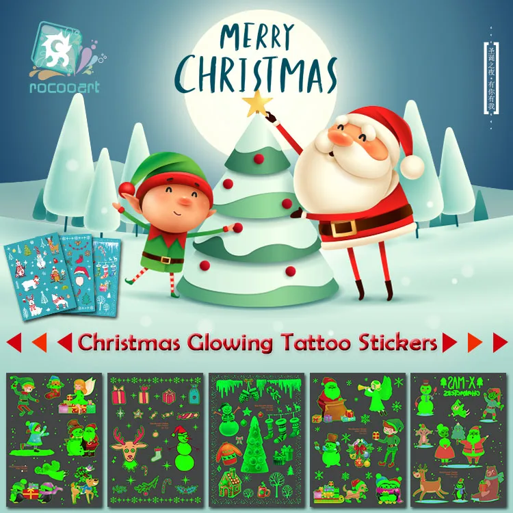 

Latest 2020 Children Luminous Body Art Tatoo For Christmas Day Glowing in the dark Paint Temporary Fake Tattoo Stickers For Kids