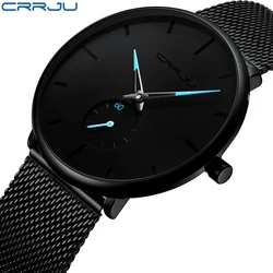 CRRJU męskie zegarki ultra-cienki minimalistyczny wodoodporny-moda Wrist Watch dla mężczyzn Unisex sukienka z siatka ze stali nierdzewnej zespół