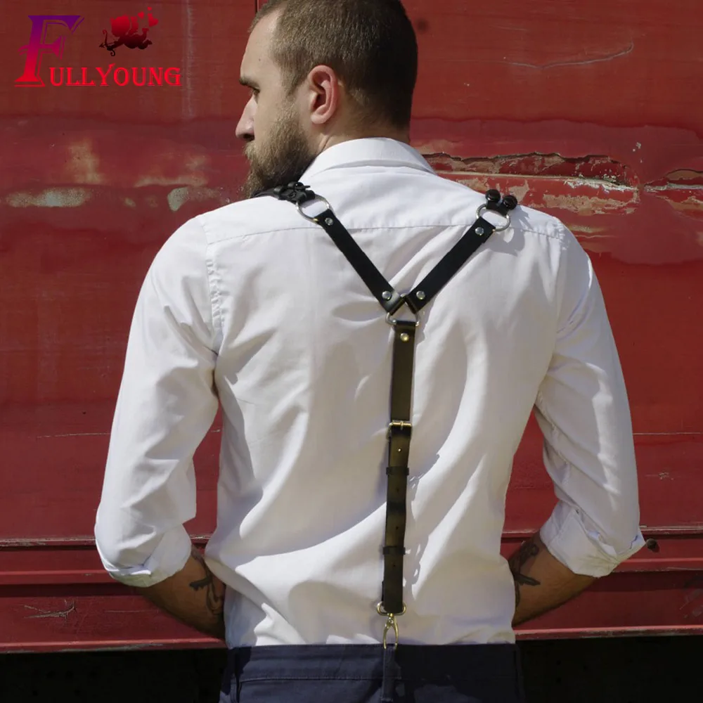 

Fullyoung Leather Harness Mens Bondage Gay Punk Bondage Gay Punk Adjustable Body Chest BeltMujer Wedding Garter Suspenders