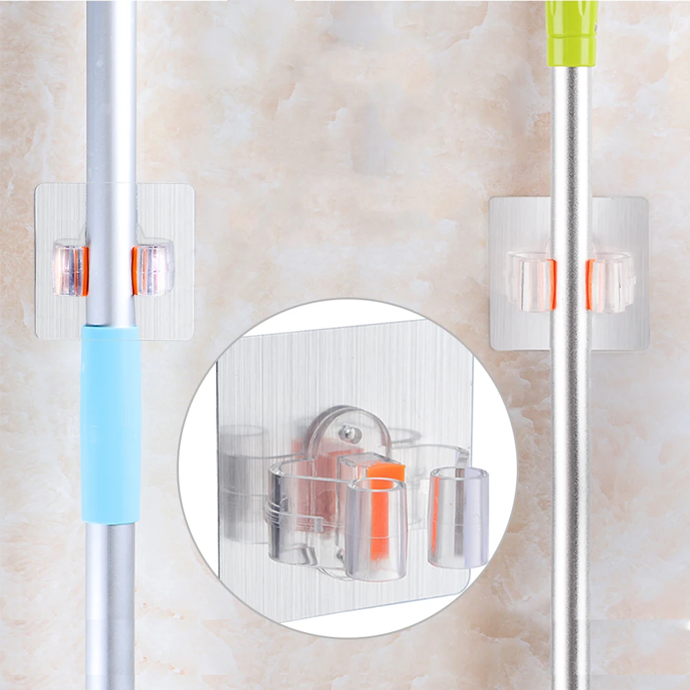 Ciencia PVC Storage Traceless Adhesiva Mop Holder Multifunctional Reusable Wall Storage Rag Broom Mop Holder