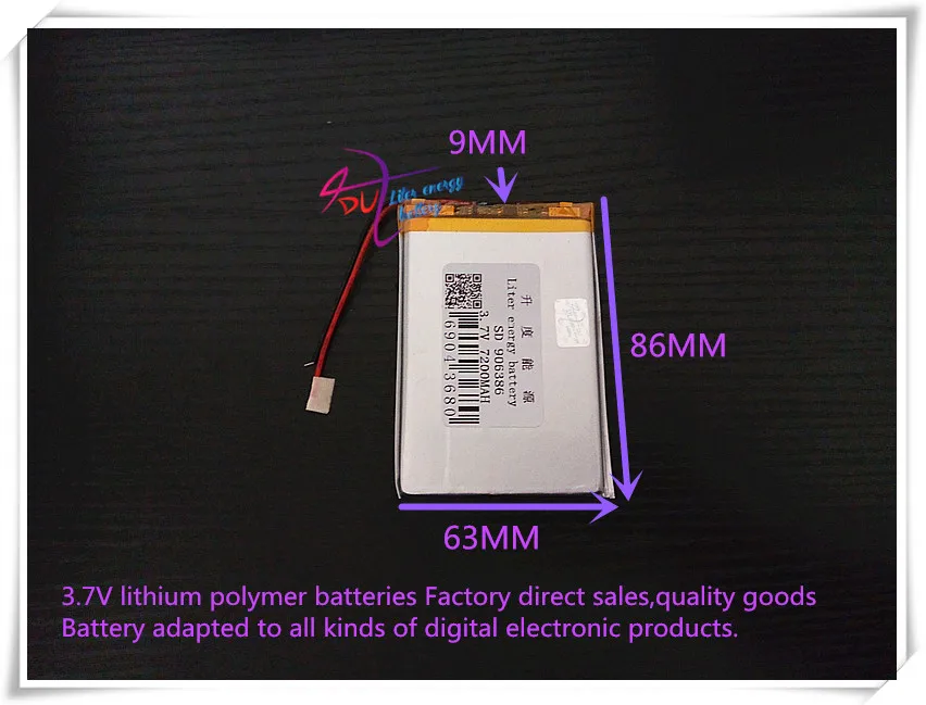 3.7V 7200mAH 906386 Polymer lithium ion / Li-ion battery for tablet pc cell phone POWER BANK