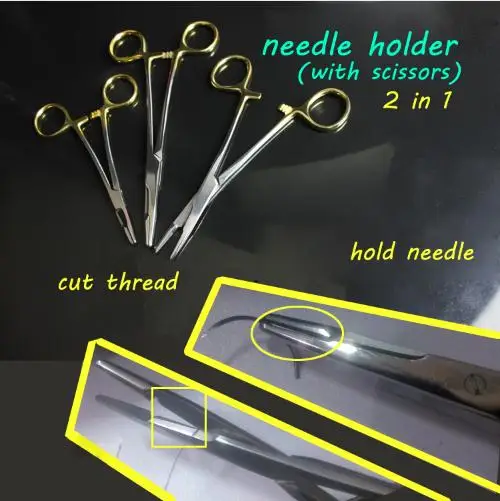 Medical surgical instrument gold handle self-retaining pin needle holder wire cutter Multi-function 2 in1 high quality scissors