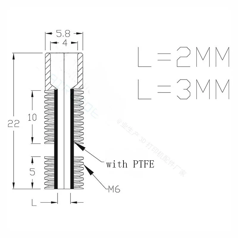 1pcs 3D printer accessories E3D V6  Throat For 1.75mm/3.0mm Filament All-Metal / With PTFE  Stainless Steel Remote Feeding