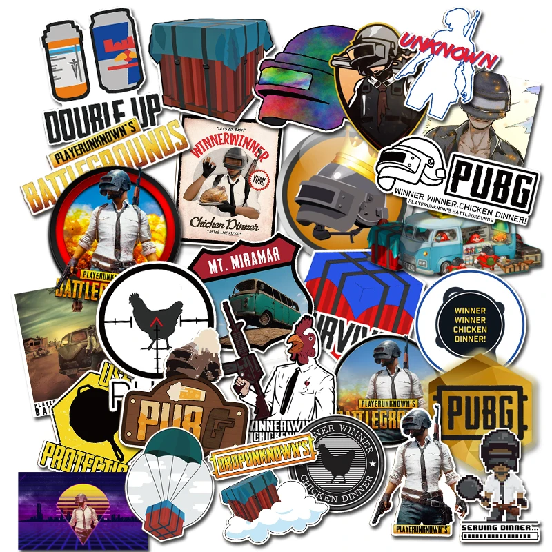 29Pcs/lot Playerunknows PUBG Game Stickers For Snowboard Laptop Luggage Car Fridge Car- Styling Sticker Pegatina