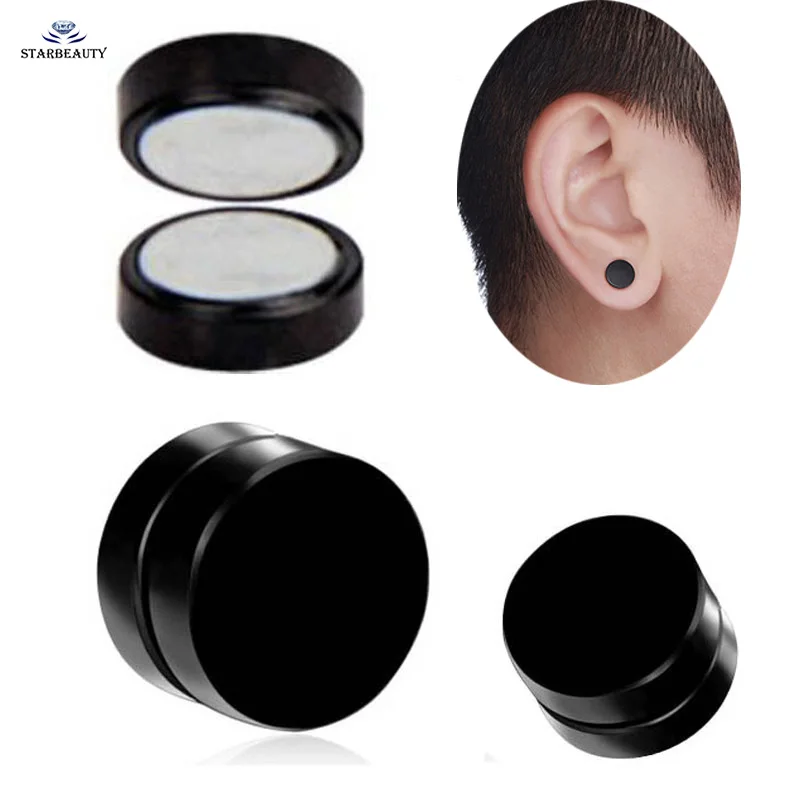 1 Pair Punk 6-12mm Magnetic Fake Ear Plugs Tunnel Black Blue Fake Ear Stretcher Earring Gauges Plug No Pierced Magnetic Earrings