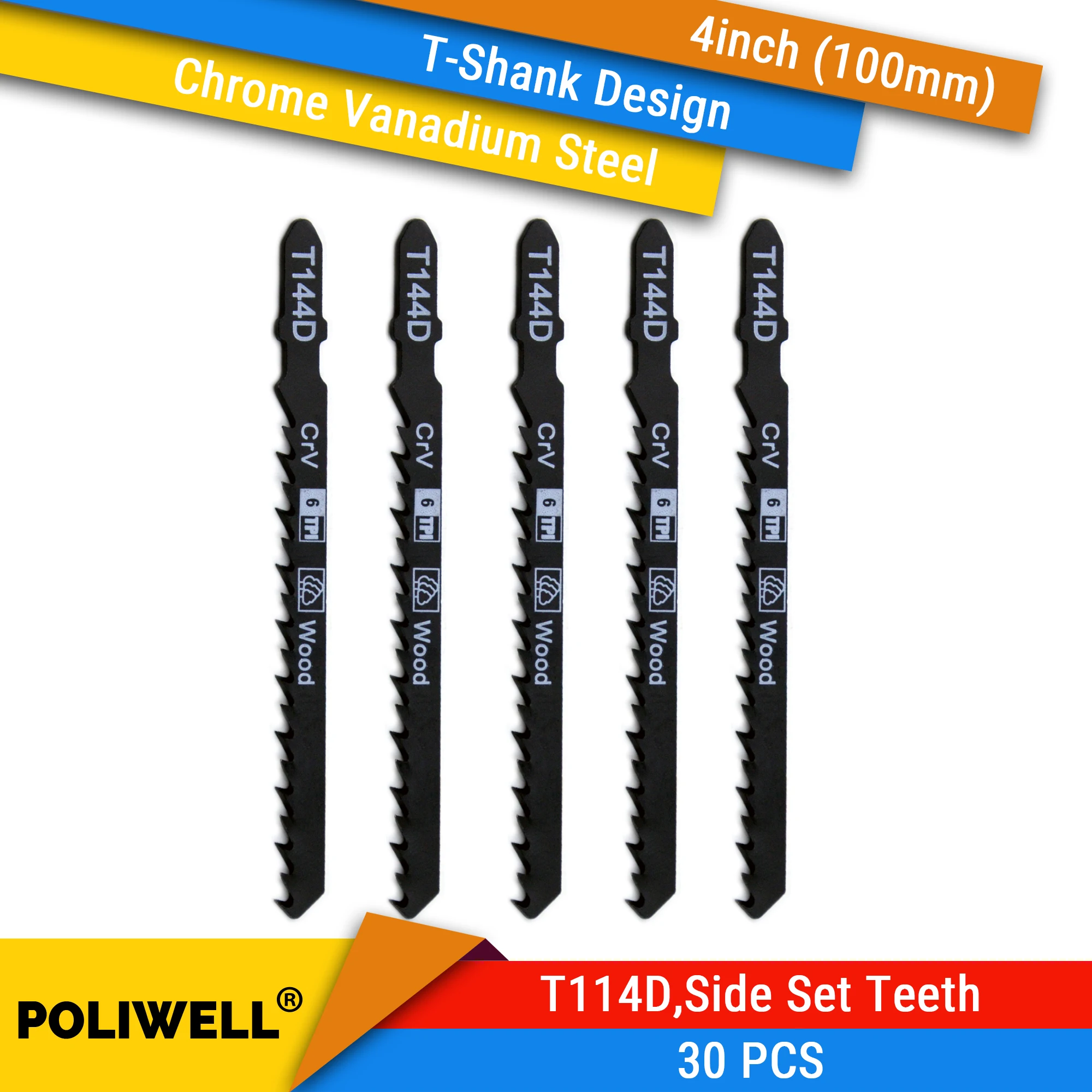 

30PCS T144D T-Shank Side Set Teeth Jig Saw Blades for DIY Woodworking Reciprocating Saw Blade Set 4 Inch 100mm for Jig Saws