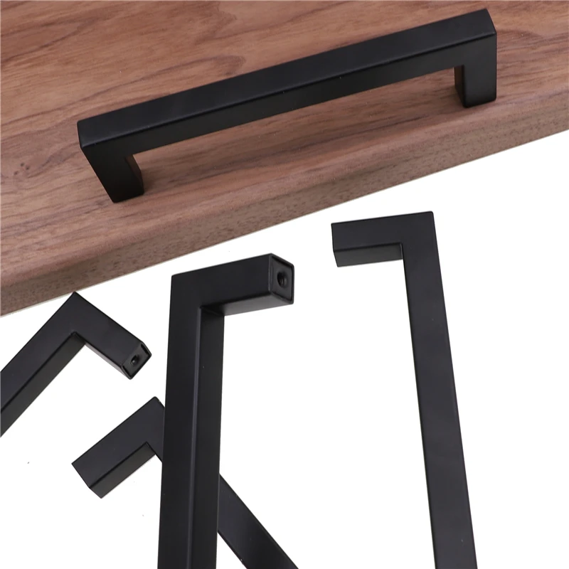 RUNBAZEF Modern Black Cabinet Handle Square Furniture Hardware Stainless Steel Kitchen Door Knobs Cupboard Wardrobe Drawer Pulls