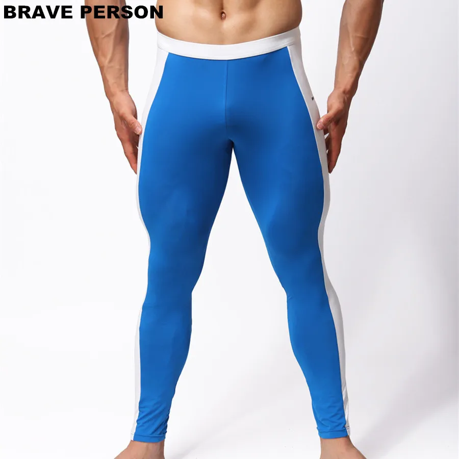 BRAVE PERSON Men\'s Fashion Soft Tights Leggings Pants Nylon Spandex Underwear Pants Bodybuilding Long Johns Men Trousers B1601