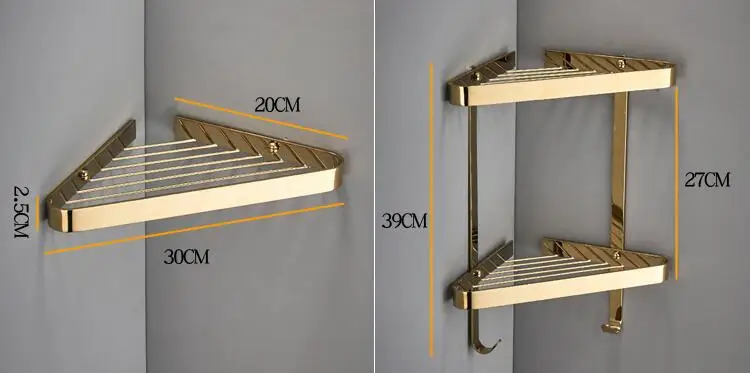 Corner Shelf Brass Bathroom Shower Rack Brushed Gold Bath Shower Shelf Bath Shower Caddy Rack Holder Wall Mounted Bathroom shelf
