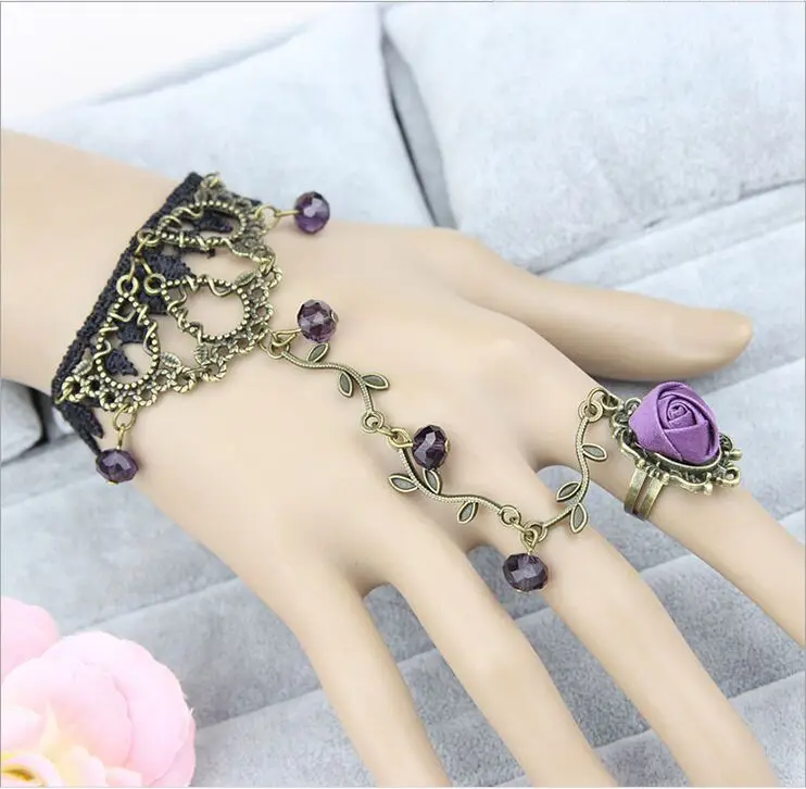 Vintage Flower Vine Artificial Lace Fingerless Fashion Bracklets with Ring 1049