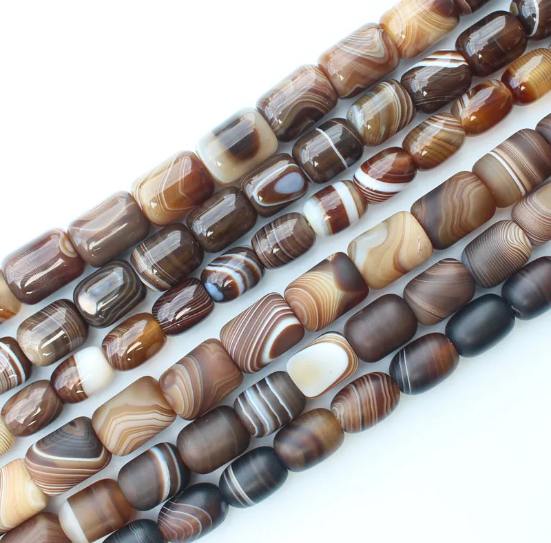 Frost, smooth Multi Size 13-25mm coffe Color Stripe agates Drum shape beads 15\