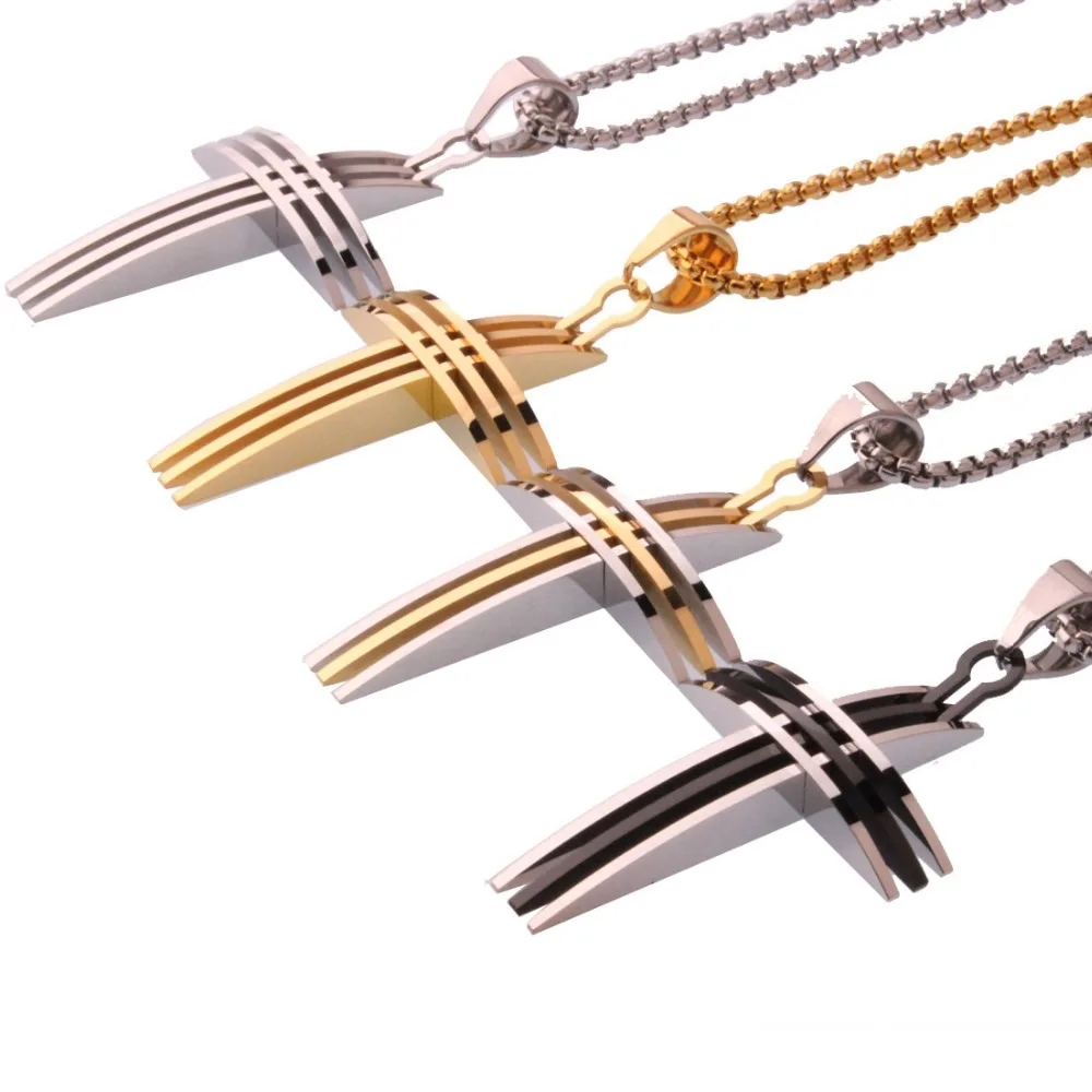 New Arrive Classic Stainless Steel Silver Color/Gold/Black Cross Crucifix New Pendant Men's Necklace Chain 24