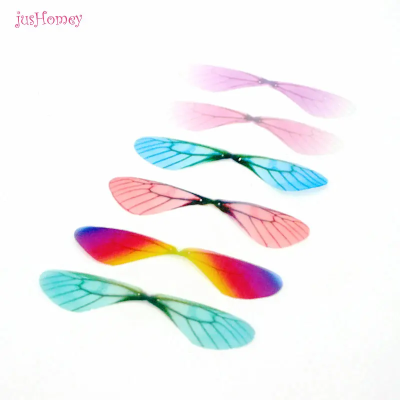 

100PCS Gradient Organza Fabric Dragonfly wings Appliques 85mm Translucent Chiffon wings for Party Decor, Doll Embellishment