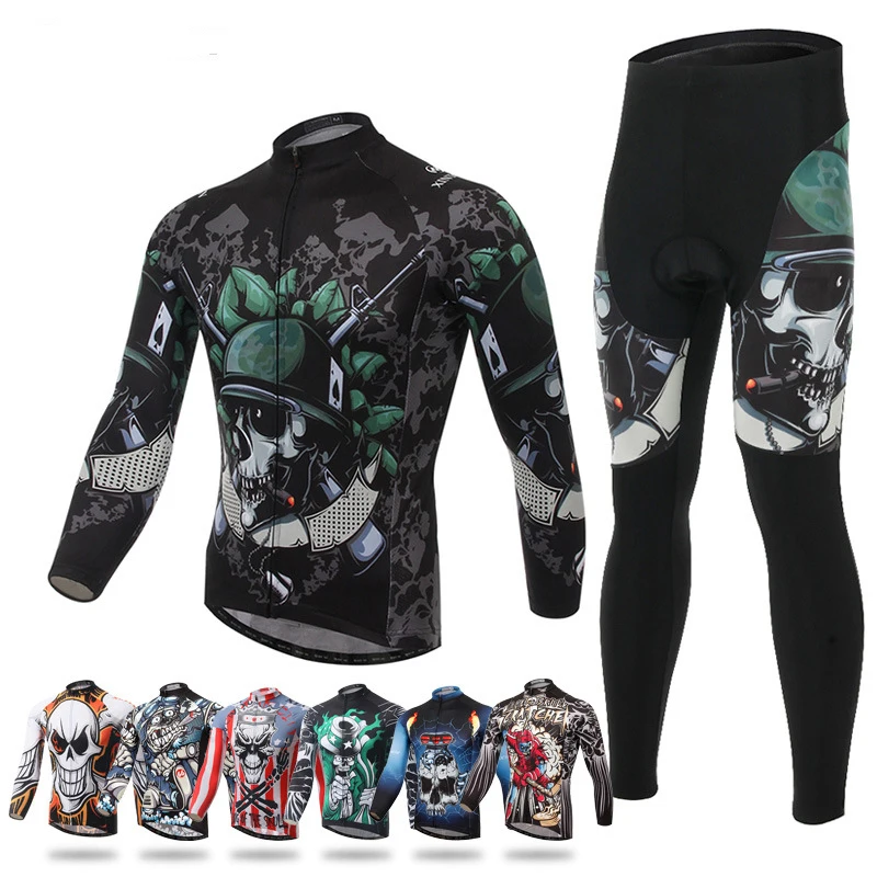 2021 Skull style Clothings Men's Team Skeleton Soldier Long Sleeve T-shirt Shirt Bike Bicycle Riding Top Cycling Jersey