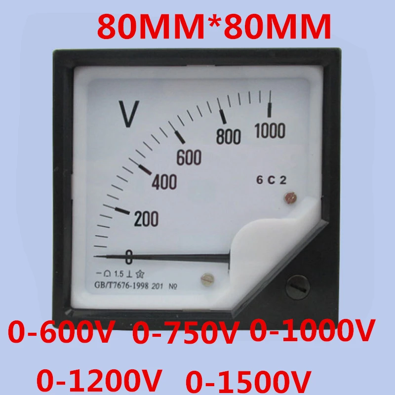 6C2 DC 600V 750V 1000V 1200V 1500V 2000V 1.5 Accuracy Panel Analog Voltmeter Voltage Meter Gauge direct measurement 80*80mm