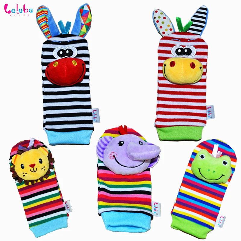 lelebe Infant Newborn Baby Rattle Plush socks Baby toy Hand Wrist Strap Soft Animal Foot ring Socks Toy Child gift