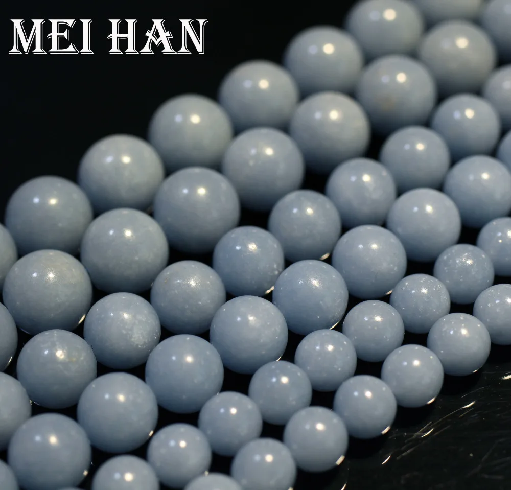 Meihan natural 6mm 8mm 10mm Peru blue Angelite smooth round charm gem stone jewelry making design fashion stone DIY bracelet