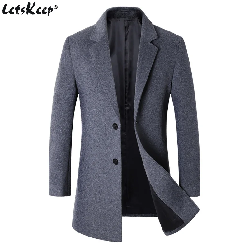 LetsKeep Winter Long wool coat men outerwear Woolen Blends pea coat mens Windbreaker casual overcoat High quality M-3XL, MA518