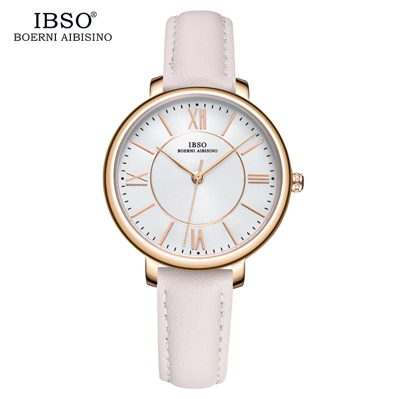 Ibso relógio feminino de quartzo, casual, couro genuíno, pulseira de relógio de pulso, para mulheres