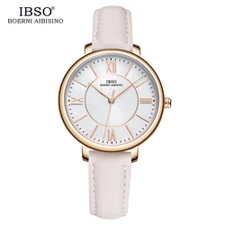 IBSO-relojes de cuarzo con correa de cuero genuino para mujer, pulsera informal, a la moda