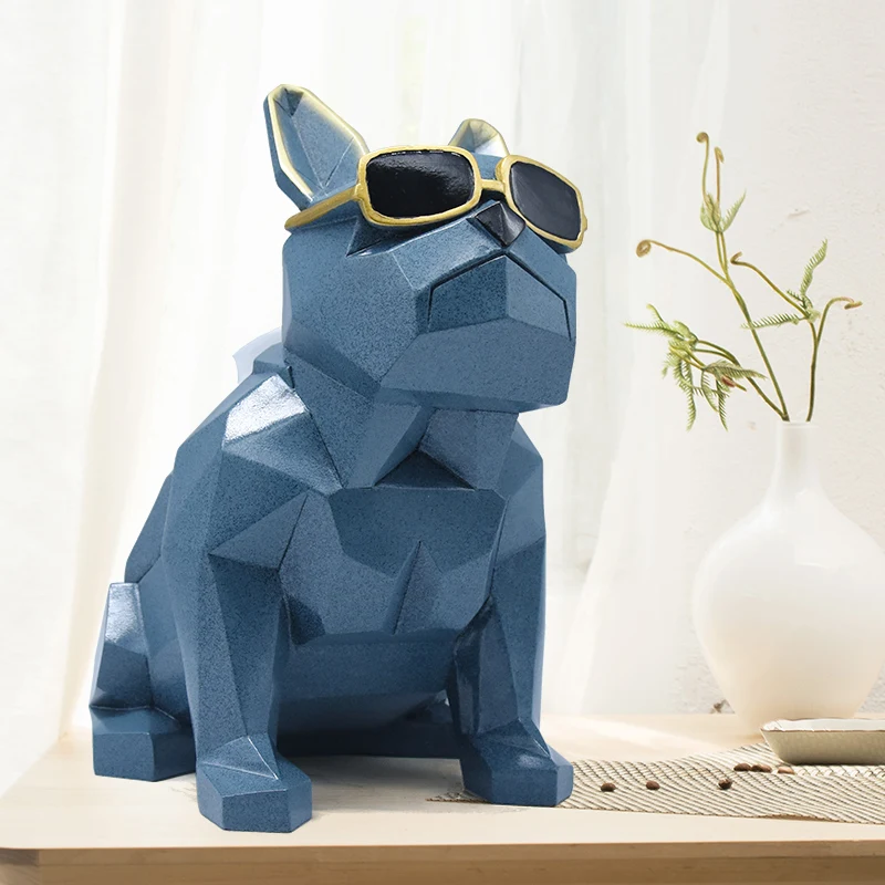 

Fun Bulldog Wear sunglasses resin decoration sculpture Geometric Art Cool dog home craft decoration
