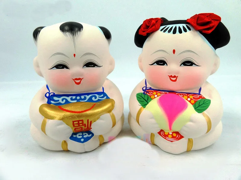 1 Pair Clay Figurines Peach Ingot Boutique Local Specialty Folk Art Handmade Gift Ornament