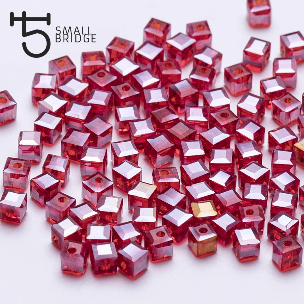 4mm Austria Faceted Crystal Square Beads For Jewelry Making Women Diy Material Loose Red Glass Spacer Beads Wholesale Z903