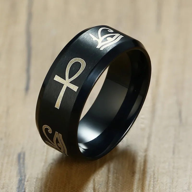 Vnox Stainless Steel Egypt Eye of Horus Ankh Cross Rings for Men US Size 7-12