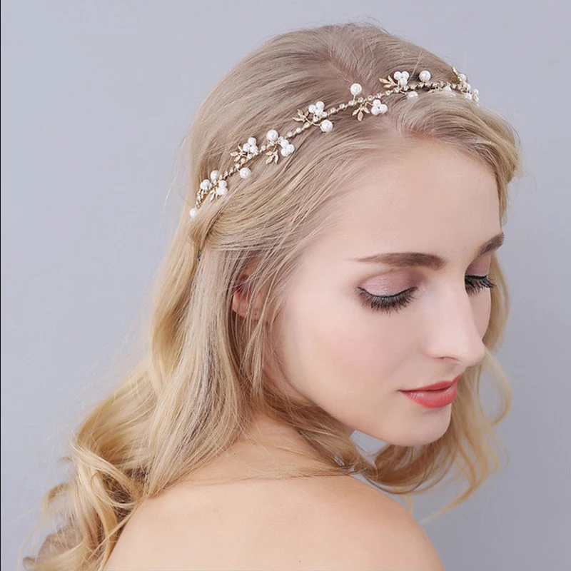 Luxury Headbands Hair Jewelry Pearl Crystal Leaf Bride Tiaras Headpiece Wedding Bridal Hair Accessories Gift